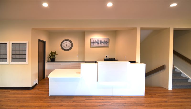 Zipdesk reception desk and stairway